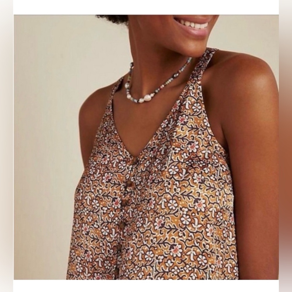 Maeve Anthropologie Women's Satin-Like Floral Patterned Sleeveless Top Size 0